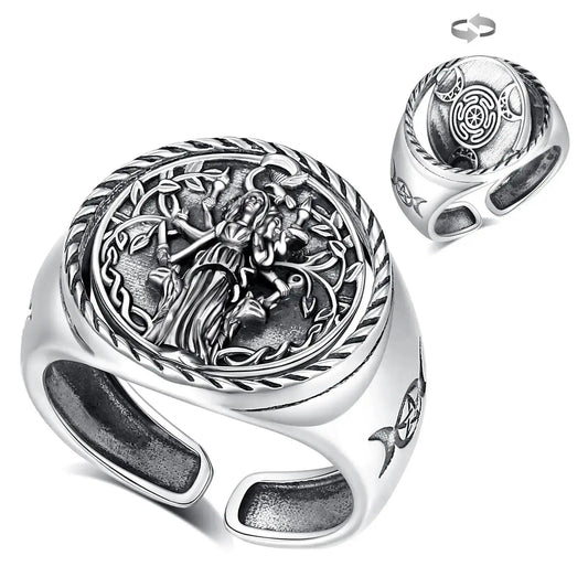 925 Sterling Silver Triple Moon Goddess Adjustable Ring Hecate Rotatable Amulet Ring Wiccan Pagan Jewelry-MoonChildWorld