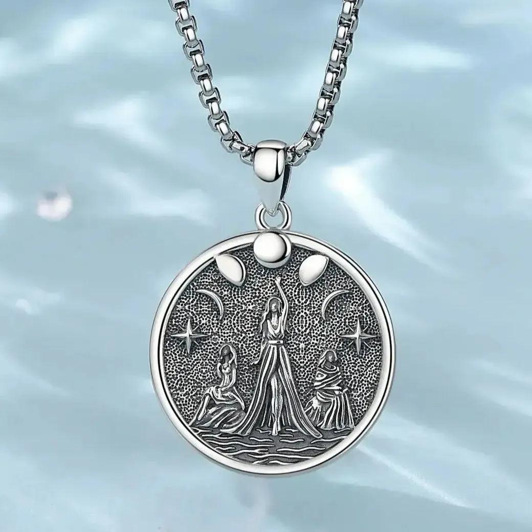 925 Sterling Silver Triple Moon Goddess Necklace - Goddess Hecate Moon Phases Wicca Pagan Jewelry-MoonChildWorld