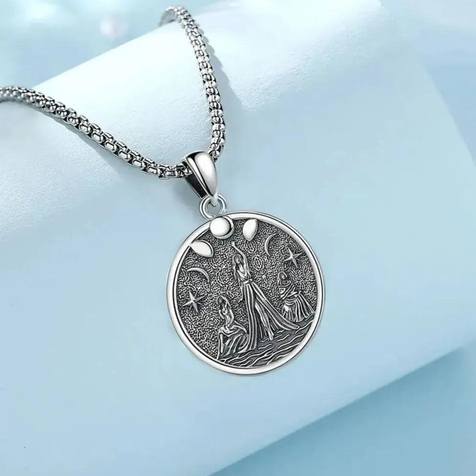 925 Sterling Silver Triple Moon Goddess Necklace - Goddess Hecate Moon Phases Wicca Pagan Jewelry-MoonChildWorld
