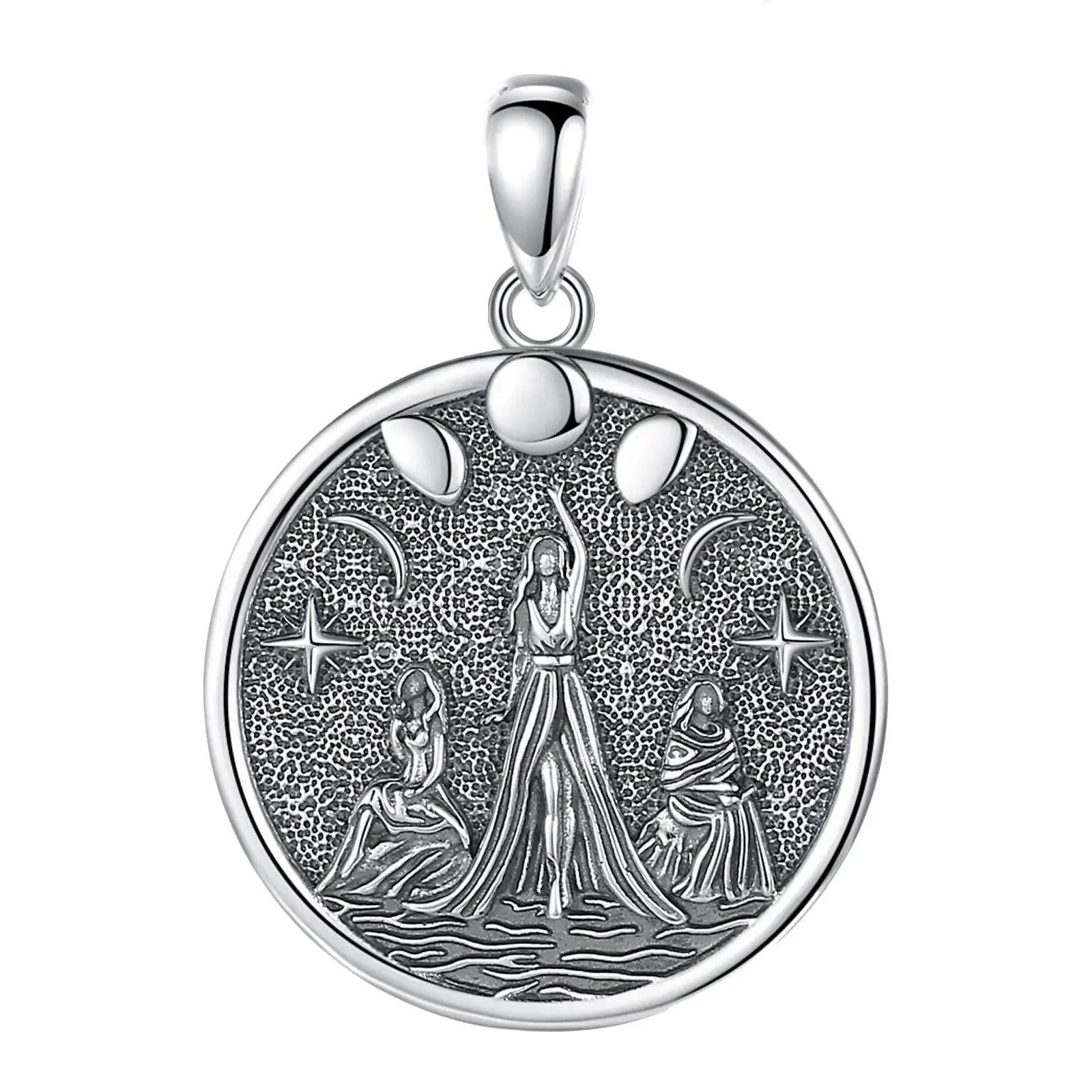 925 Sterling Silver Triple Moon Goddess Necklace - Goddess Hecate Moon Phases Wicca Pagan Jewelry-MoonChildWorld