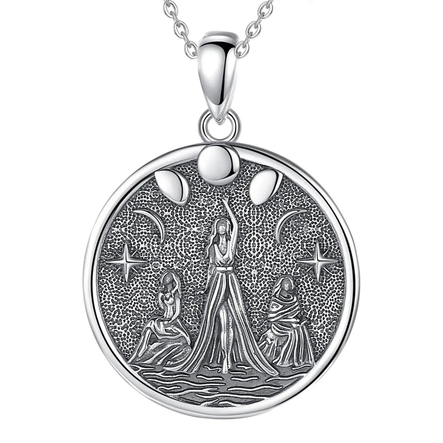 925 Sterling Silver Triple Moon Goddess Necklace - Goddess Hecate Moon Phases Wicca Pagan Jewelry-MoonChildWorld