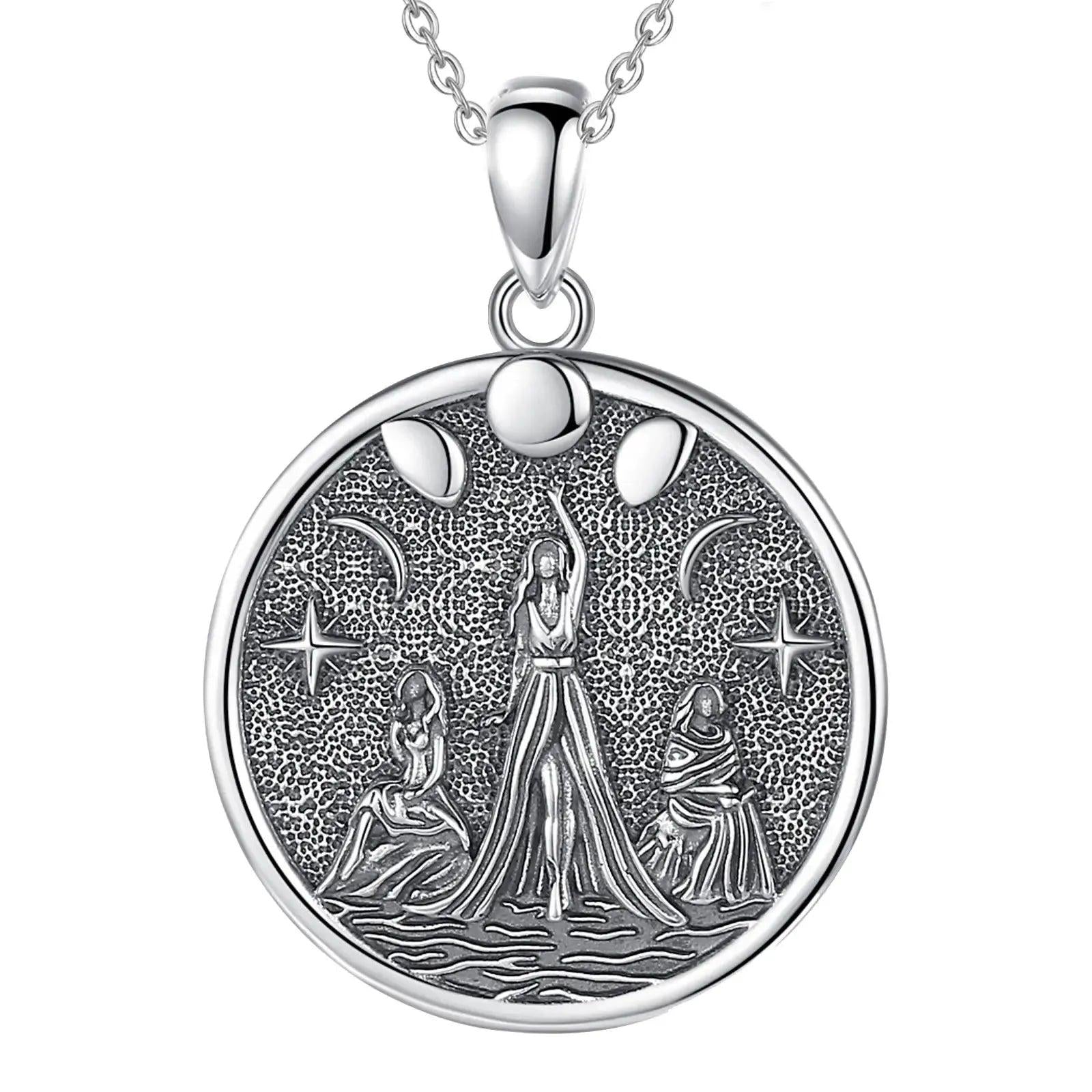 925 Sterling Silver Triple Moon Goddess Necklace - Goddess Hecate Moon Phases Wicca Pagan Jewelry-MoonChildWorld
