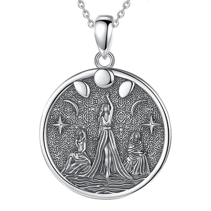 925 Sterling Silver Triple Moon Goddess Necklace - Goddess Hecate Moon Phases Wicca Pagan Jewelry-MoonChildWorld