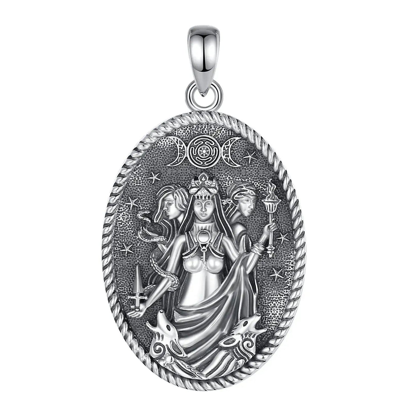 925 Sterling Silver Triple Moon Goddess Necklace Hecate Amulet Pendant Triple Goddess Jewelry-MoonChildWorld