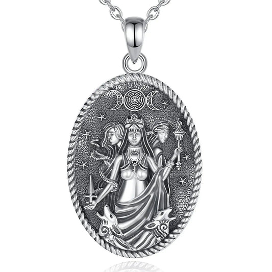 925 Sterling Silver Triple Moon Goddess Necklace Hecate Amulet Pendant Triple Goddess Jewelry-MoonChildWorld