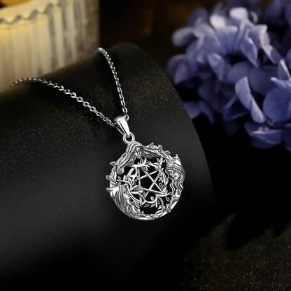 925 Sterling Silver Triple Moon Goddess Pentagram Wicca Pagan Necklace Spiritual Jewelry-MoonChildWorld