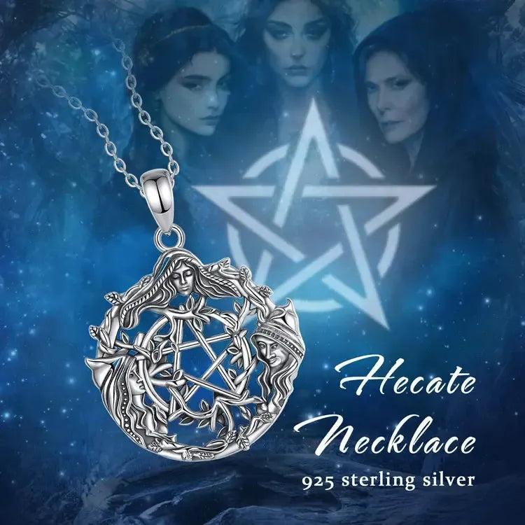 925 Sterling Silver Triple Moon Goddess Pentagram Wicca Pagan Necklace Spiritual Jewelry-MoonChildWorld
