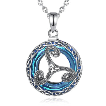 925 Sterling Silver Triskele Necklace Crystal Celtic Knot Wicca Pagan Jewelry-MoonChildWorld
