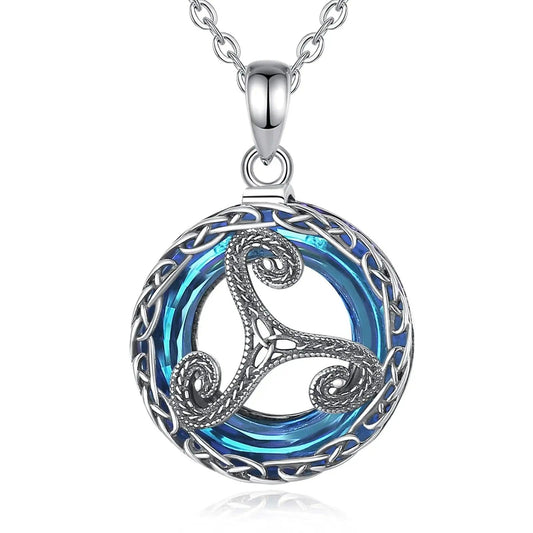 925 Sterling Silver Triskele Necklace Crystal Celtic Knot Wicca Pagan Jewelry