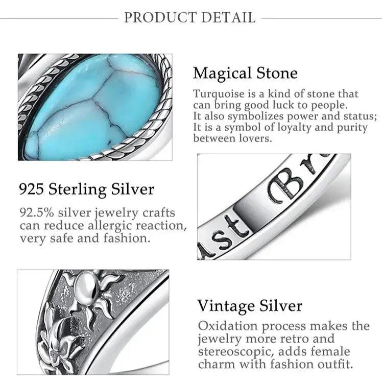 925 Sterling Silver Turquoise Rings Sun Moon Lotus Just Breathe Rings Wicca Healing Jewelry-MoonChildWorld