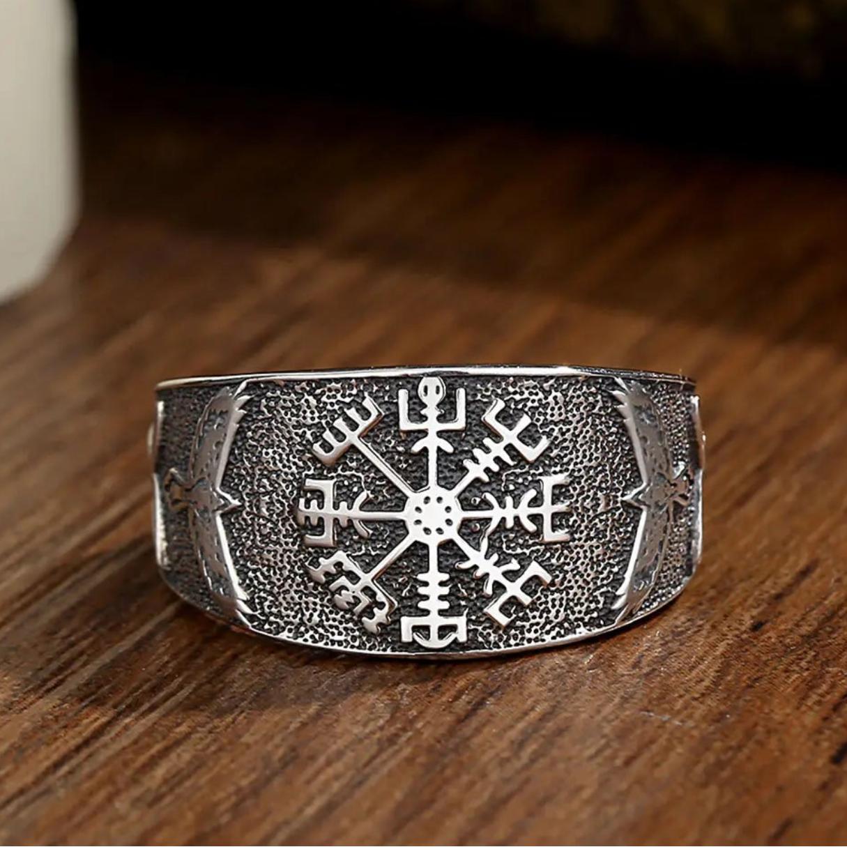 925 Sterling Silver Viking Compass Adjustable Ring - Norse Raven Celtic Knot Ring Pagan Jewelry-MoonChildWorld