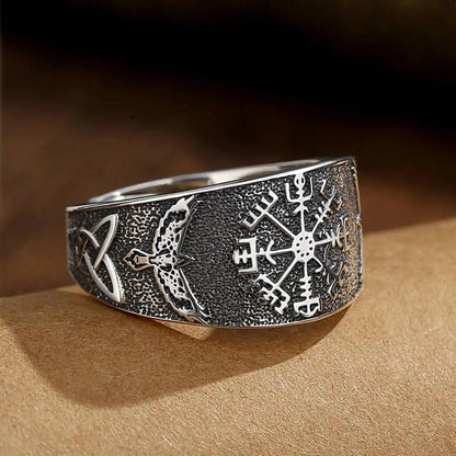 925 Sterling Silver Viking Compass Adjustable Ring - Norse Raven Celtic Knot Ring Pagan Jewelry-MoonChildWorld