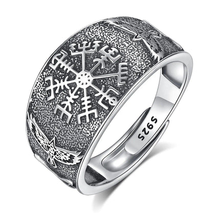 925 Sterling Silver Viking Compass Adjustable Ring - Norse Raven Celtic Knot Ring Pagan Jewelry-MoonChildWorld