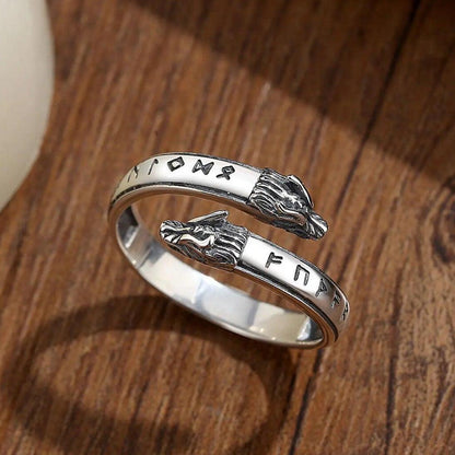 925 Sterling Silver Viking Dragon Adjustable Ring Norse Rune Dragon Head Ring Pagan Jewelry Gift-MoonChildWorld