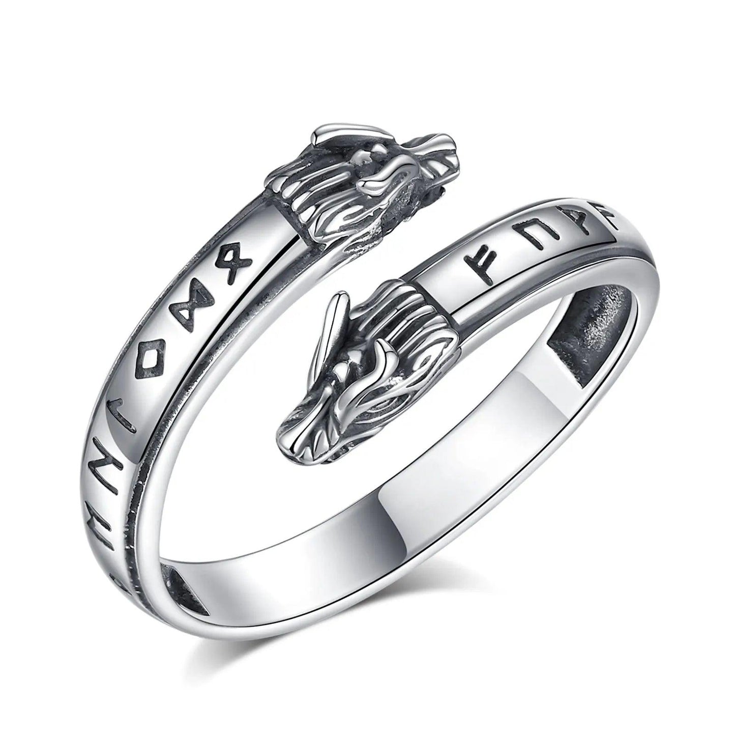 925 Sterling Silver Viking Dragon Adjustable Ring Norse Rune Dragon Head Ring Pagan Jewelry Gift-MoonChildWorld
