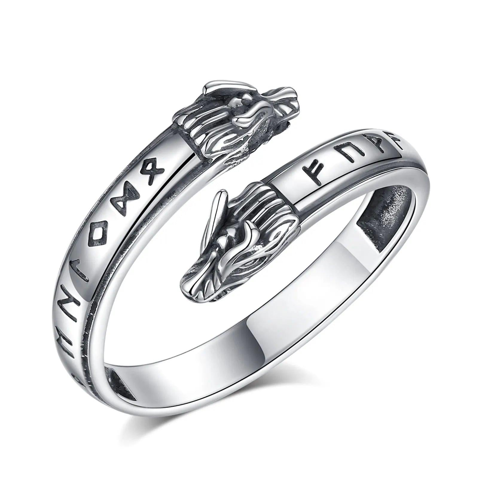 925 Sterling Silver Viking Dragon Adjustable Ring Norse Rune Dragon Head Ring Pagan Jewelry Gift-MoonChildWorld