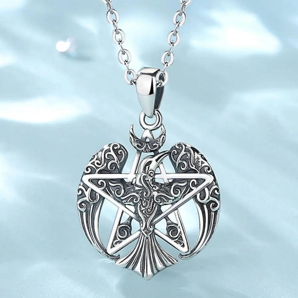 925 Sterling Silver Viking Raven Pentagram Necklace Pagan Wiccan Jewelry-MoonChildWorld