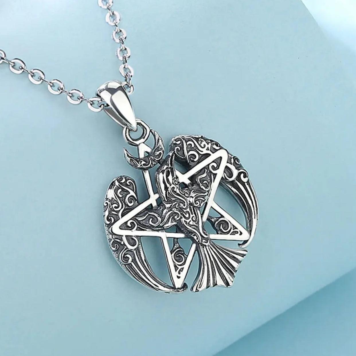 925 Sterling Silver Viking Raven Pentagram Necklace Pagan Wiccan Jewelry-MoonChildWorld
