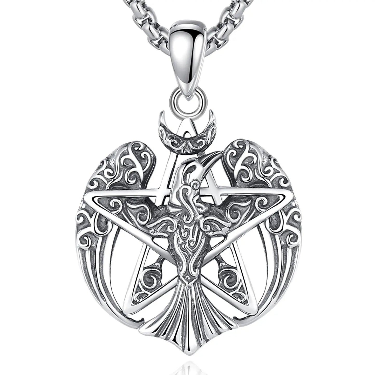 925 Sterling Silver Viking Raven Pentagram Necklace Pagan Wiccan Jewelry-MoonChildWorld