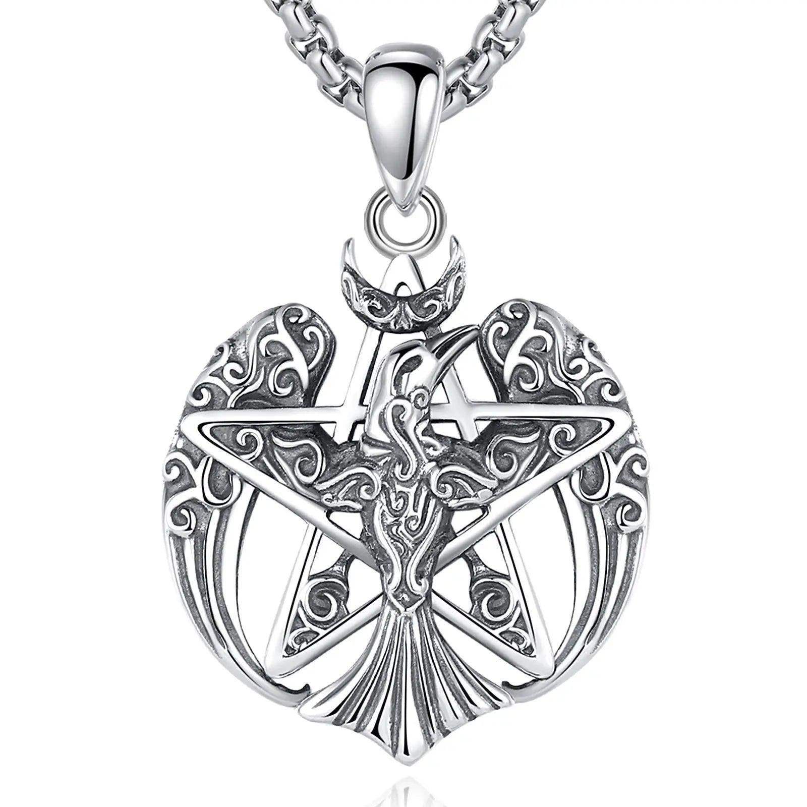 925 Sterling Silver Viking Raven Pentagram Necklace Pagan Wiccan Jewelry-MoonChildWorld