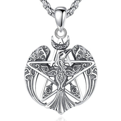 925 Sterling Silver Viking Raven Pentagram Necklace Pagan Wiccan Jewelry-MoonChildWorld