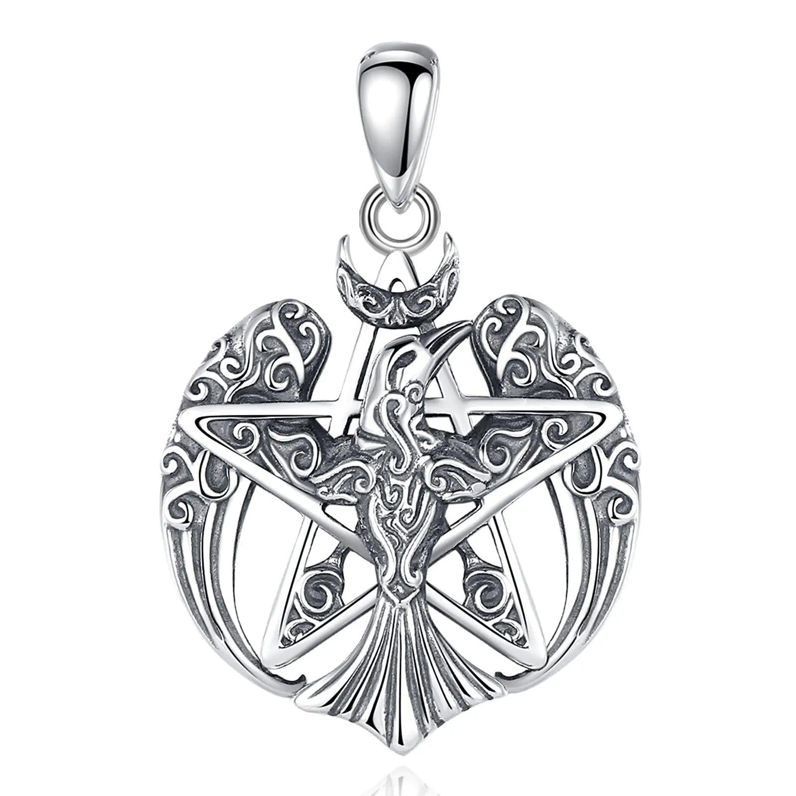925 Sterling Silver Viking Raven Pentagram Necklace Pagan Wiccan Jewelry-MoonChildWorld