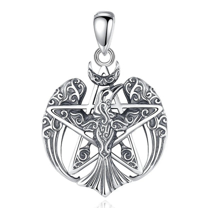 925 Sterling Silver Viking Raven Pentagram Necklace Pagan Wiccan Jewelry-MoonChildWorld