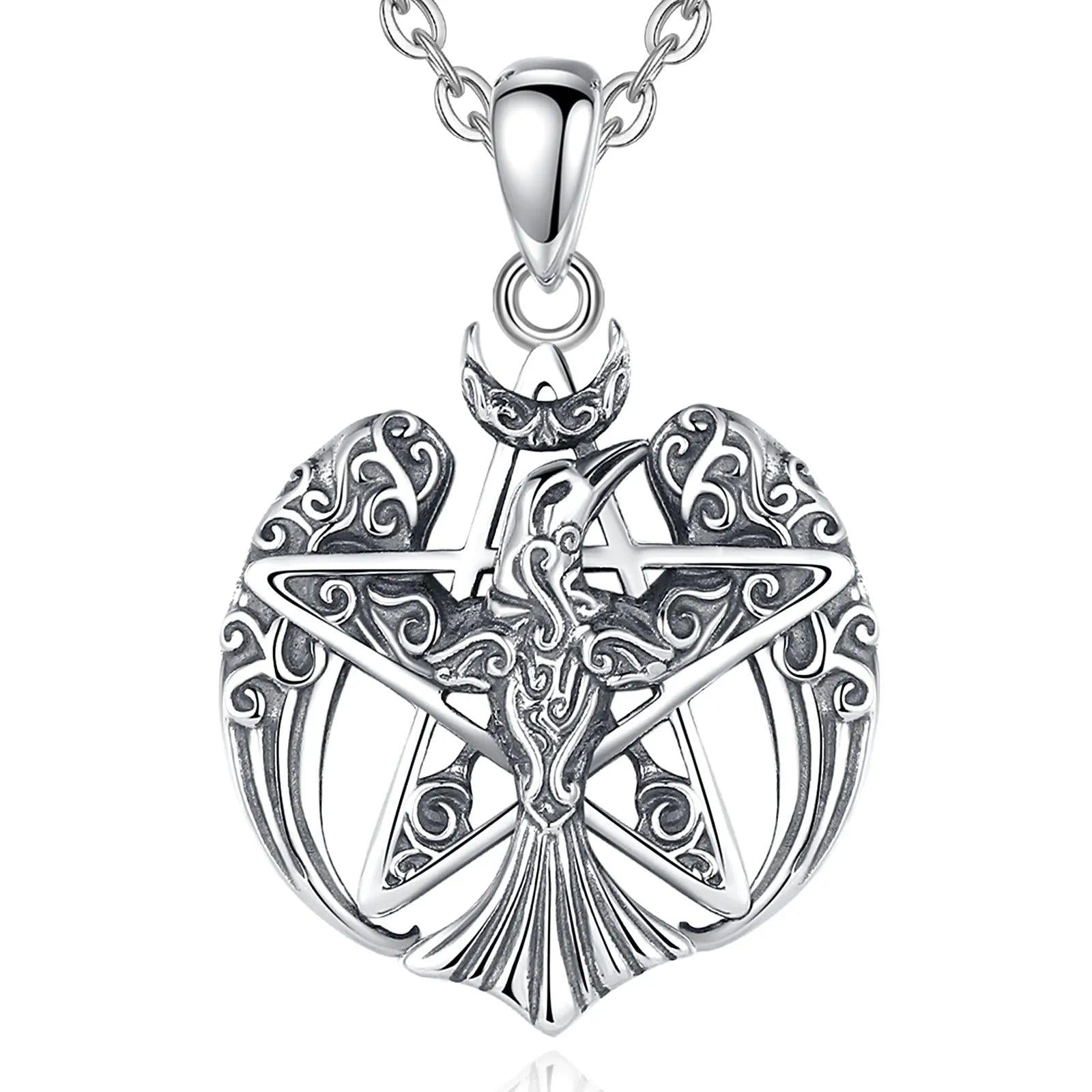 925 Sterling Silver Viking Raven Pentagram Necklace Pagan Wiccan Jewelry-MoonChildWorld