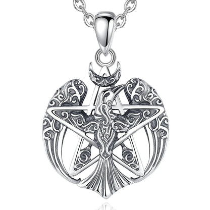 925 Sterling Silver Viking Raven Pentagram Necklace Pagan Wiccan Jewelry-MoonChildWorld