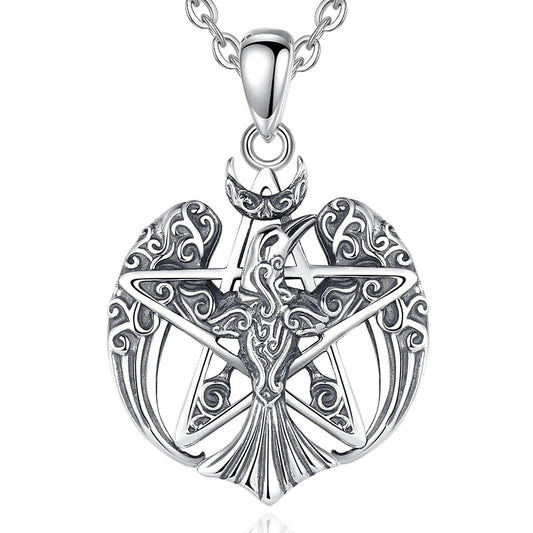 925 Sterling Silver Viking Raven Pentagram Necklace Pagan Wiccan Jewelry-MoonChildWorld