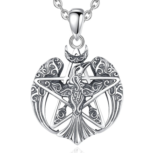 925 Sterling Silver Viking Raven Pentagram Necklace Pagan Wiccan Jewelry-MoonChildWorld