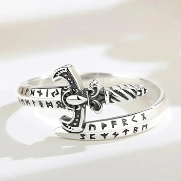 925 Sterling Silver Viking Runes Sword Adjustable Ring Norse Amulet Ring Pagan Spiritual Jewelry-MoonChildWorld