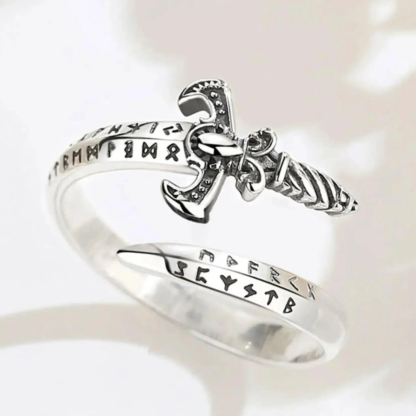 925 Sterling Silver Viking Runes Sword Adjustable Ring Norse Amulet Ring Pagan Spiritual Jewelry-MoonChildWorld