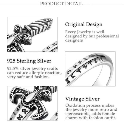 925 Sterling Silver Viking Runes Sword Adjustable Ring Norse Amulet Ring Pagan Spiritual Jewelry-MoonChildWorld