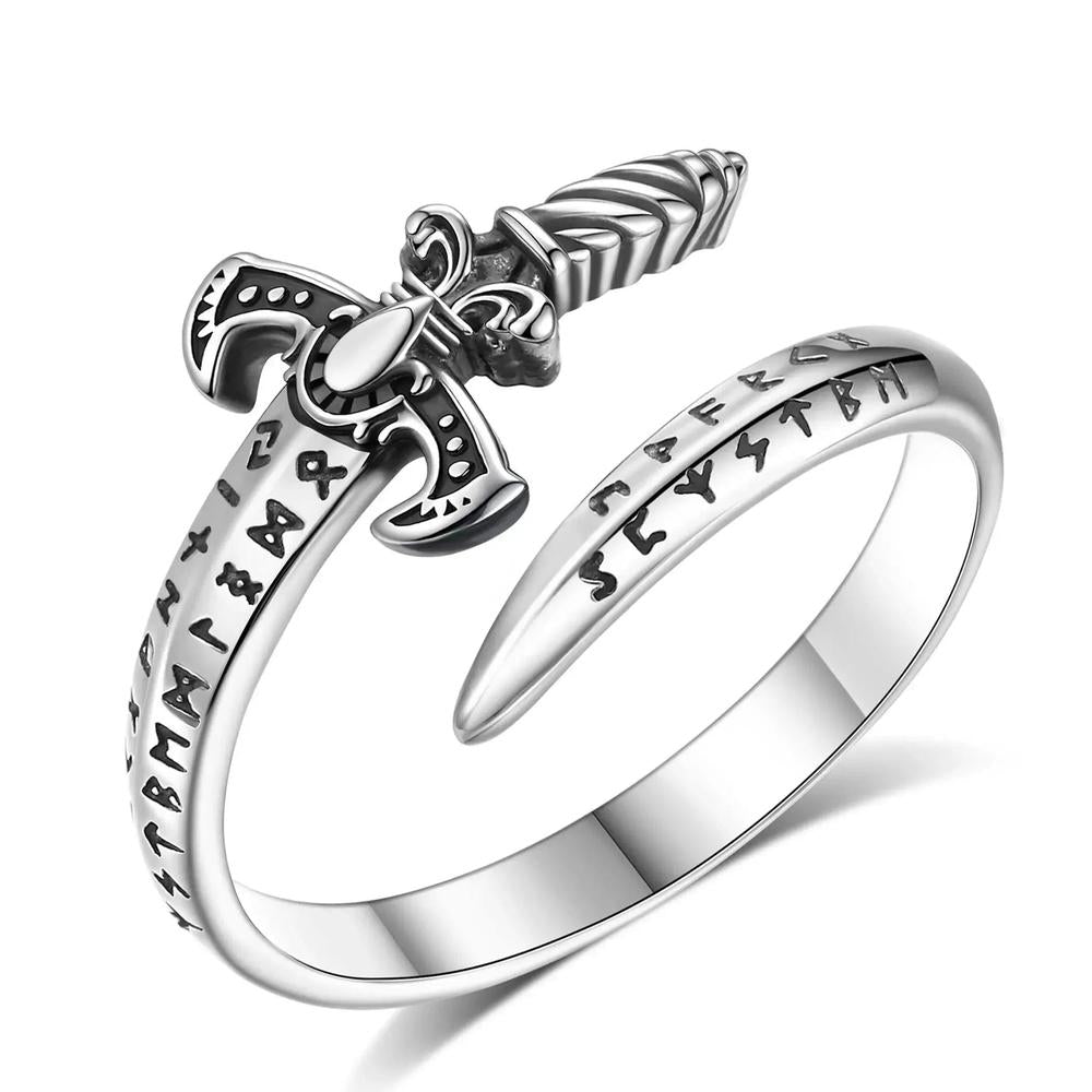 925 Sterling Silver Viking Runes Sword Adjustable Ring Norse Amulet Ring Pagan Spiritual Jewelry-MoonChildWorld