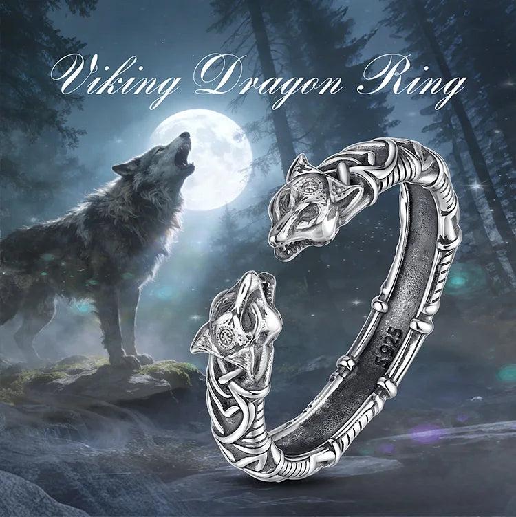 925 Sterling Silver Viking Wolf Adjustable Ring Norse Rune Compass Celtic Knot Ring Pagan Jewelry Gift-MoonChildWorld