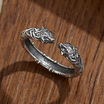 925 Sterling Silver Viking Wolf Adjustable Ring Norse Rune Compass Celtic Knot Ring Pagan Jewelry Gift-MoonChildWorld