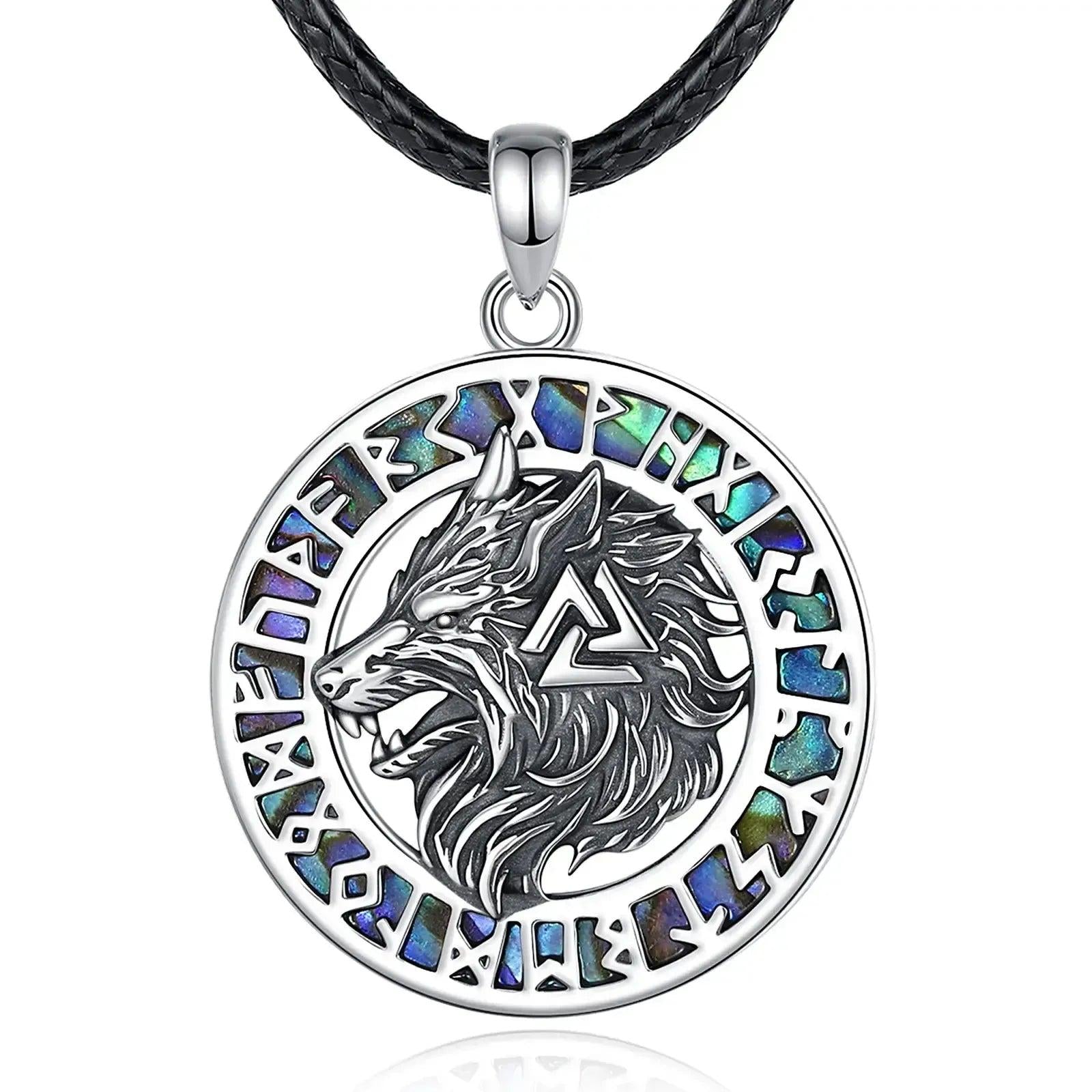 925 Sterling Silver Viking Wolf Necklace Nordic Valknut Rune Amulet Jewelry-MoonChildWorld