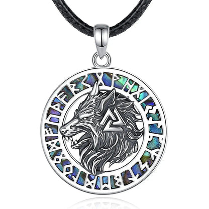 925 Sterling Silver Viking Wolf Necklace Nordic Valknut Rune Amulet Jewelry-MoonChildWorld