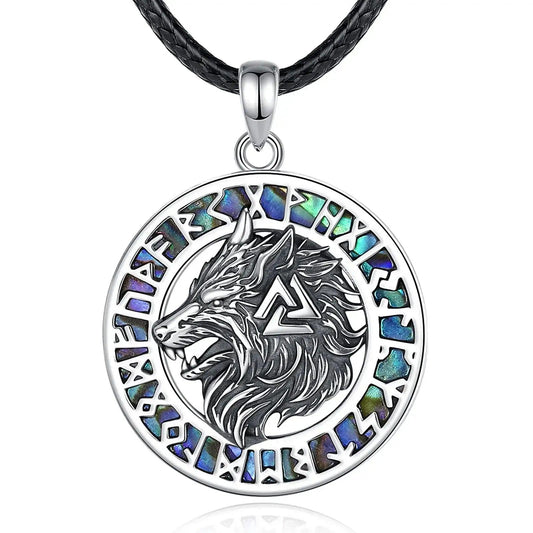 925 Sterling Silver Viking Wolf Necklace Nordic Valknut Rune Amulet Jewelry-MoonChildWorld