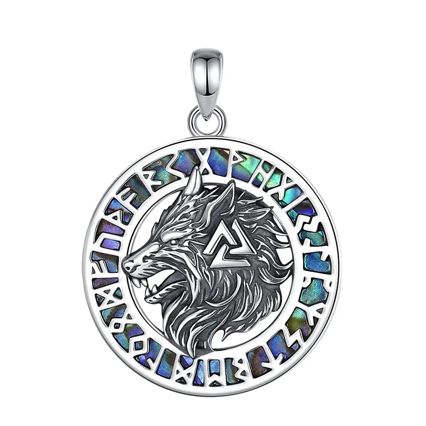 925 Sterling Silver Viking Wolf Necklace Nordic Valknut Rune Amulet Jewelry-MoonChildWorld