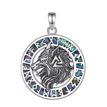 925 Sterling Silver Viking Wolf Necklace Nordic Valknut Rune Amulet Jewelry-MoonChildWorld