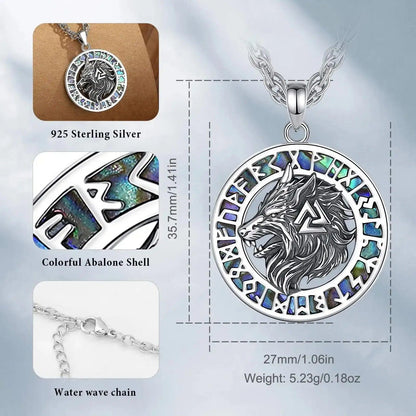 925 Sterling Silver Viking Wolf Necklace Nordic Valknut Rune Amulet Jewelry-MoonChildWorld