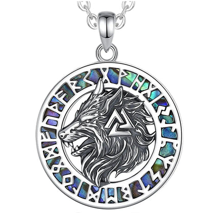 925 Sterling Silver Viking Wolf Necklace Nordic Valknut Rune Amulet Jewelry-MoonChildWorld