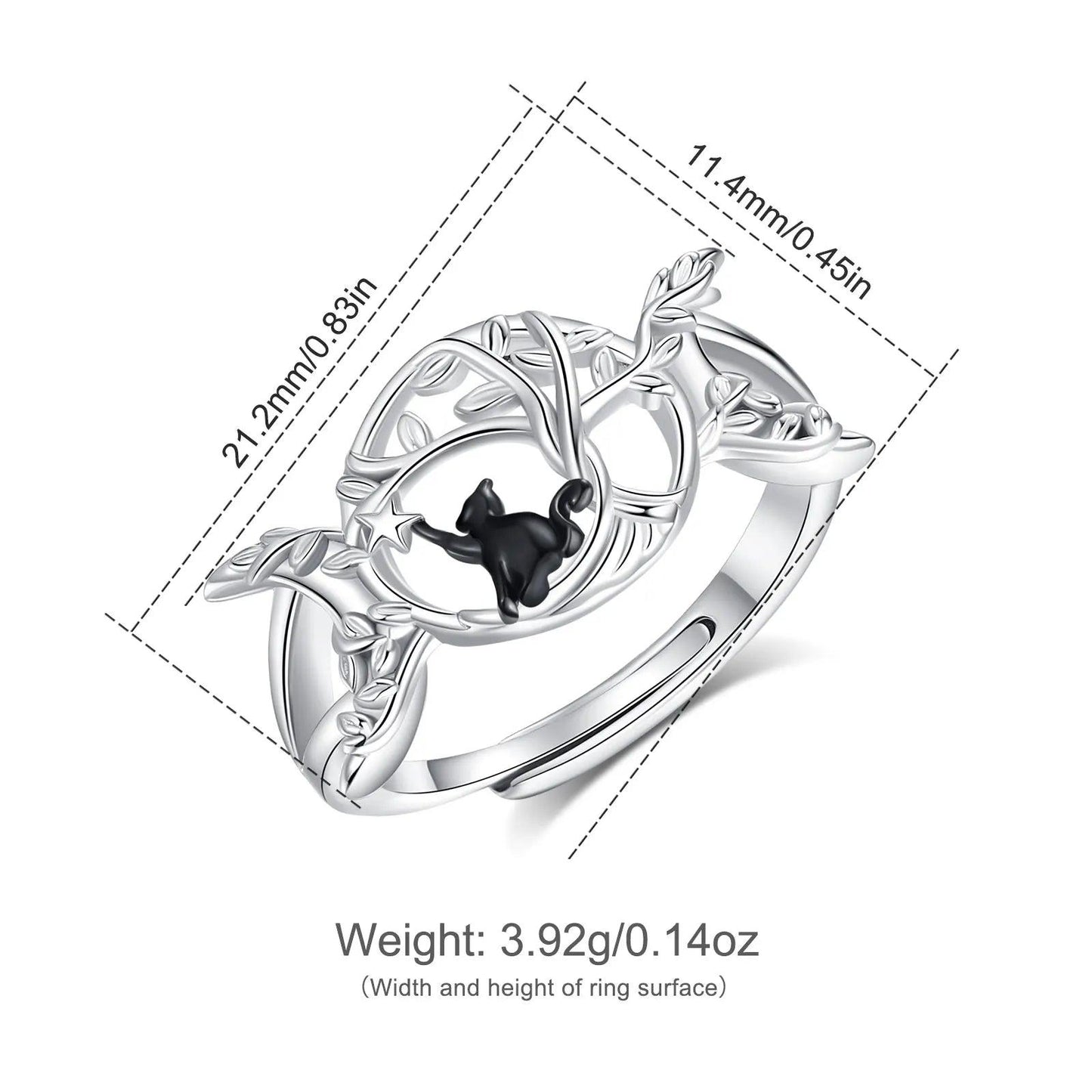 925 Sterling Silver Wicca Triple Moon Ring Black Cat Ring Witchy Jewelry-MoonChildWorld