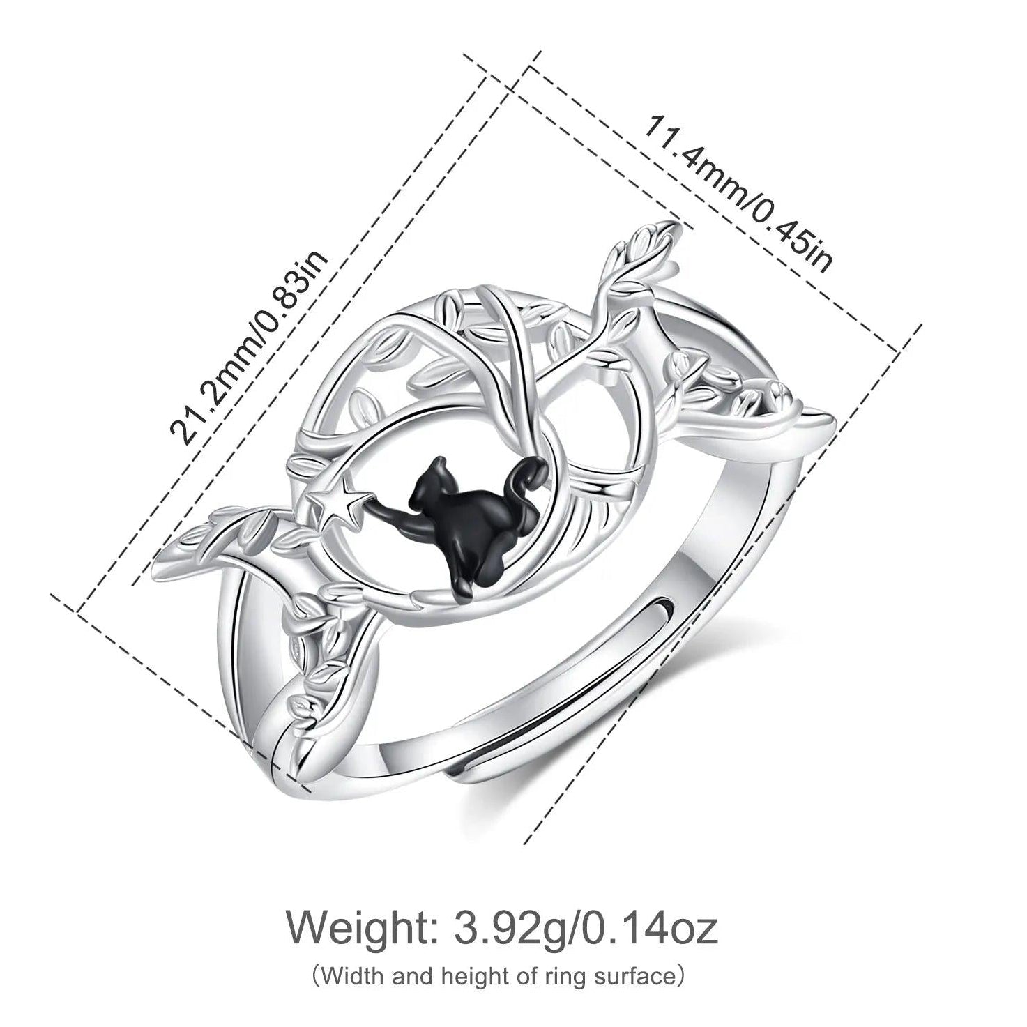 925 Sterling Silver Wicca Triple Moon Ring Black Cat Ring Witchy Jewelry-MoonChildWorld
