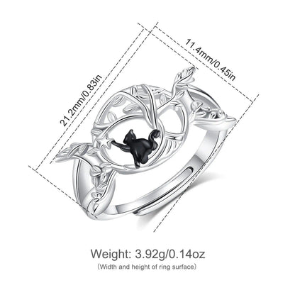 925 Sterling Silver Wicca Triple Moon Ring Black Cat Ring Witchy Jewelry-MoonChildWorld