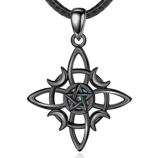 925 Sterling Silver Witch Celtic Knot Necklace Wicca Moon Pentagram Necklace Amulet Gothic Jewelry-MoonChildWorld