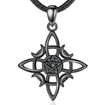 925 Sterling Silver Witch Celtic Knot Necklace Wicca Moon Pentagram Necklace Amulet Gothic Jewelry-MoonChildWorld