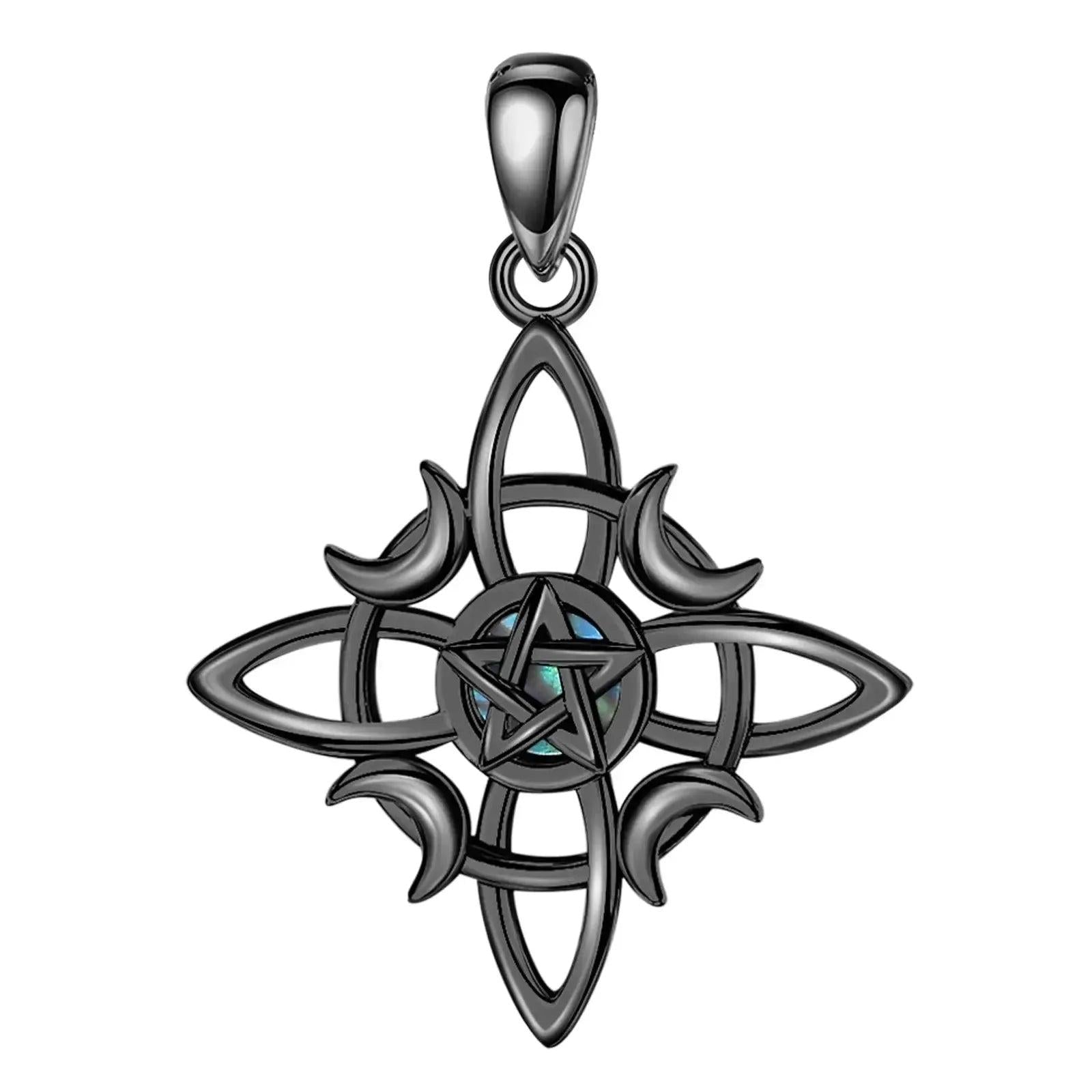 925 Sterling Silver Witch Celtic Knot Necklace Wicca Moon Pentagram Necklace Amulet Gothic Jewelry-MoonChildWorld